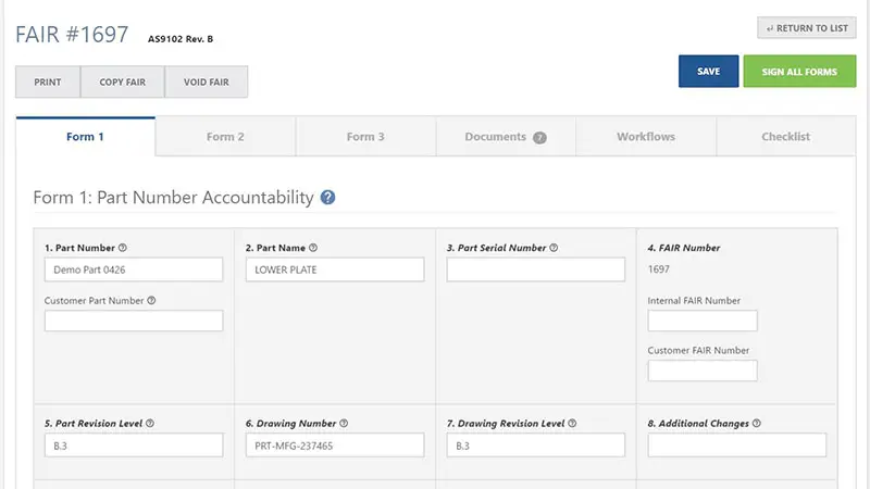 First Article Inspection Software with AS9102 forms